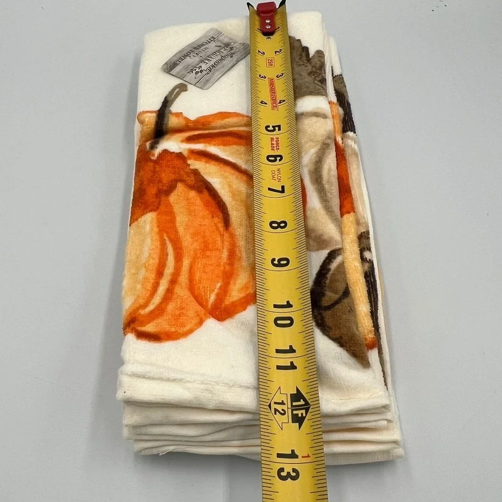 Haymarket Square Kitchen Towels Set of 2 OS Orange Cream New Pumpkin Fall Decor